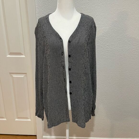Eileen Fisher Houndstooth Black and White Blouse Size Small - Picture 6 of 8